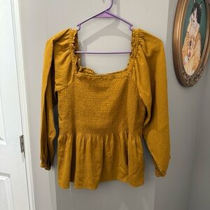 Madewell Lucie Smocked Peplum Top in Antique Gold-6